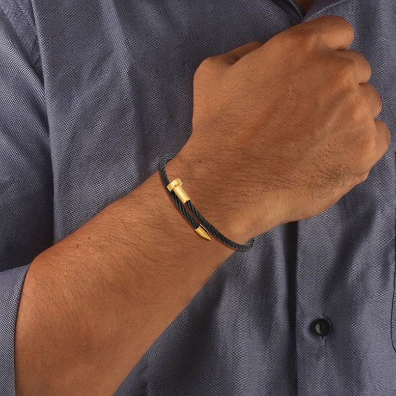 Men's Openable Cuff Kada Bracelet: Gold and Black, Crafted from 316L Stainless Steel