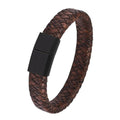 Men's Braided Brown Leather and Black Stainless Steel Wrist Band Bracelet - Bold and Rugged Fashion Accessory