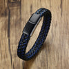 Men's Braided Brown Leather and Black Stainless Steel Wrist Band Bracelet - Bold and Rugged Fashion Accessory