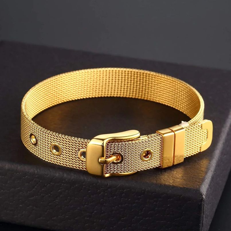 18K Gold Stainless Steel Bracelet: Watch Strap Mesh Belt Buckle for Women