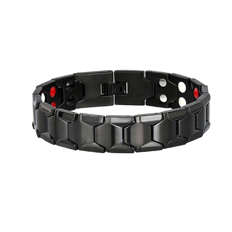 Men's Black Stainless Steel Magnetic Therapy Bracelet for Health