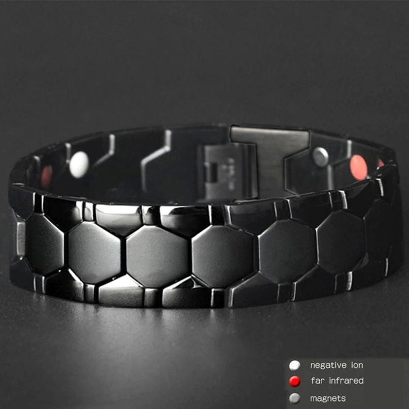 Men's Black Stainless Steel Magnetic Therapy Bracelet for Health and Well-being