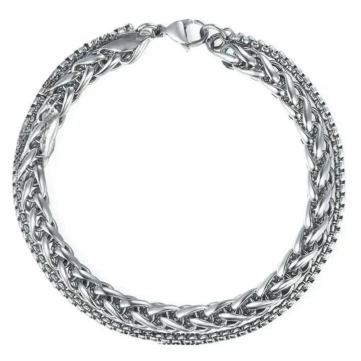 Premium Stainless Steel Spiga Popcorn Chain Layered Wrist Fashion Bracelet Bangle for Men & Women