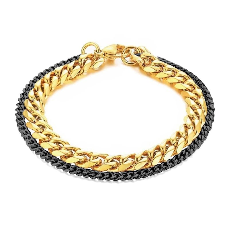 Double Layered Curb Chain Bracelet: Black Gold, Made of 316L Stainless Steel for Men