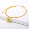 Figaro Cuban Link Chain 18K Gold Plated Waterproof Stainless Steel Anklets A-Z 26 Initial Letter