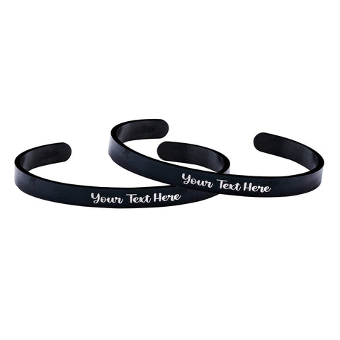 2Pcs 6mm width Black Color Couple Combo Unisex Bracelets with Your Customized text and Adjustable Size