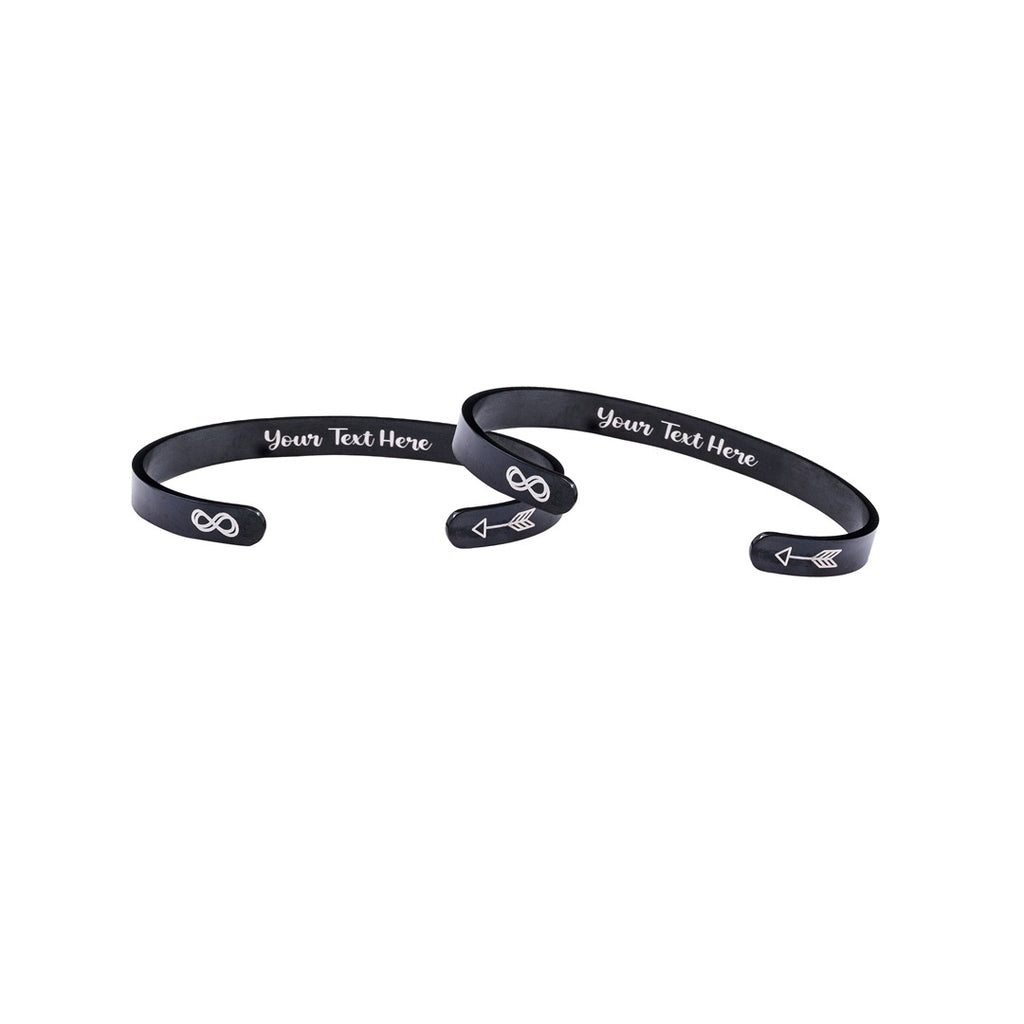 2Pcs 6mm width Black Color Couple Combo Unisex Bracelets with Your Customized text and Adjustable Size