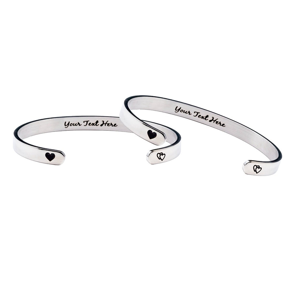 2Pcs 6mm width Silver Color Couple Combo Unisex Bracelets with Your Customized text and Adjustable Size