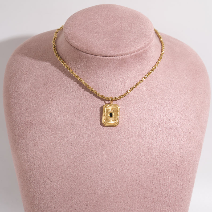 18K Gold Plated Stainless Steel Vintage Style Square Pendant Necklace