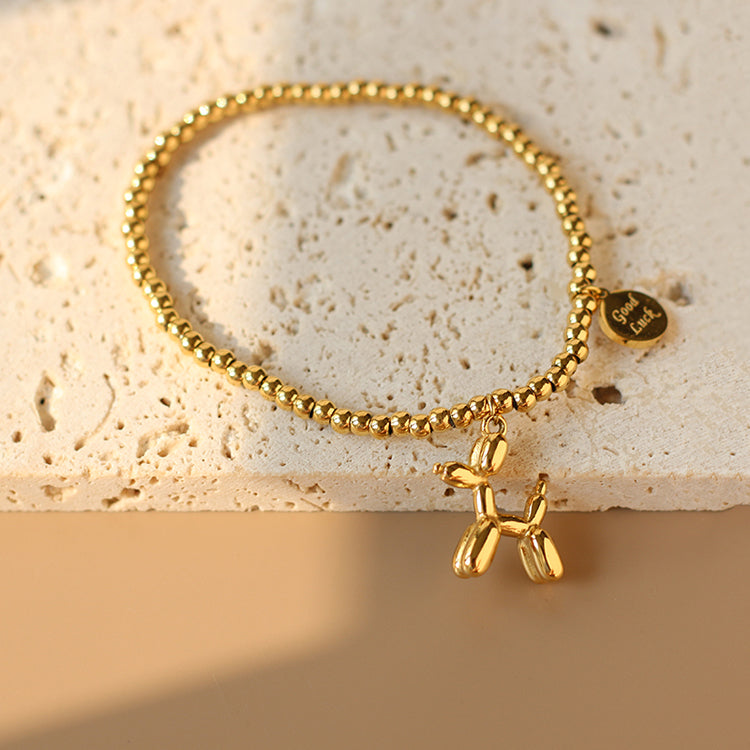 Cute Dog Design 18k Gold Plated Stainless Steel Charm Puppy Pendant Bracelet for Women