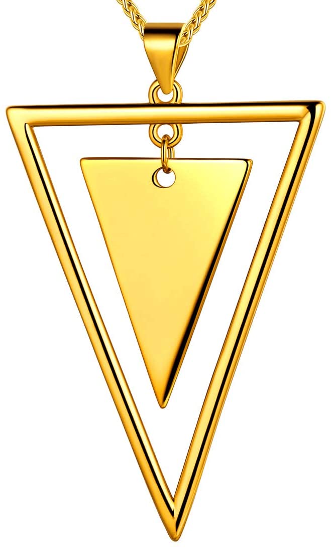 Gold Plated Triangle Shape Pendant Chain with Personalized Text for Men and Women