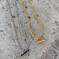 OT Clasp Double Layer Chain Necklace Jewelry 18K Gold Plated Stainless Steel Paper Clip Link Chain Necklace