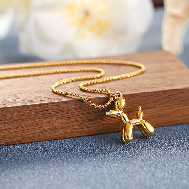 Cute Dog Design 18k Gold Plated Stainless Steel Charm Puppy Pendant Necklace for Women