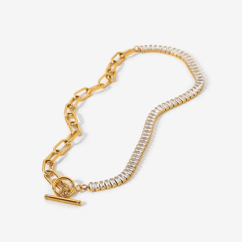 Korean new design fashion jewelry thick chain luxury shiny asymmetric copper inlaid zircon OT buckle choker necklace for Women