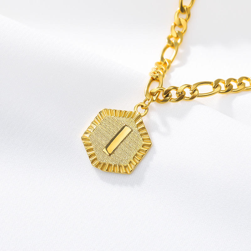 Hexagon Letter 18K Gold Plated Waterproof Stainless Steel Figaro Chain Anklets