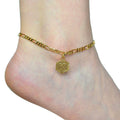 Hexagon Letter 18K Gold Plated Waterproof Stainless Steel Figaro Chain Anklets