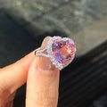 Exquisite Zirconia Pink Heart Tourmaline Stainless Steel Adjustable Ring For Women