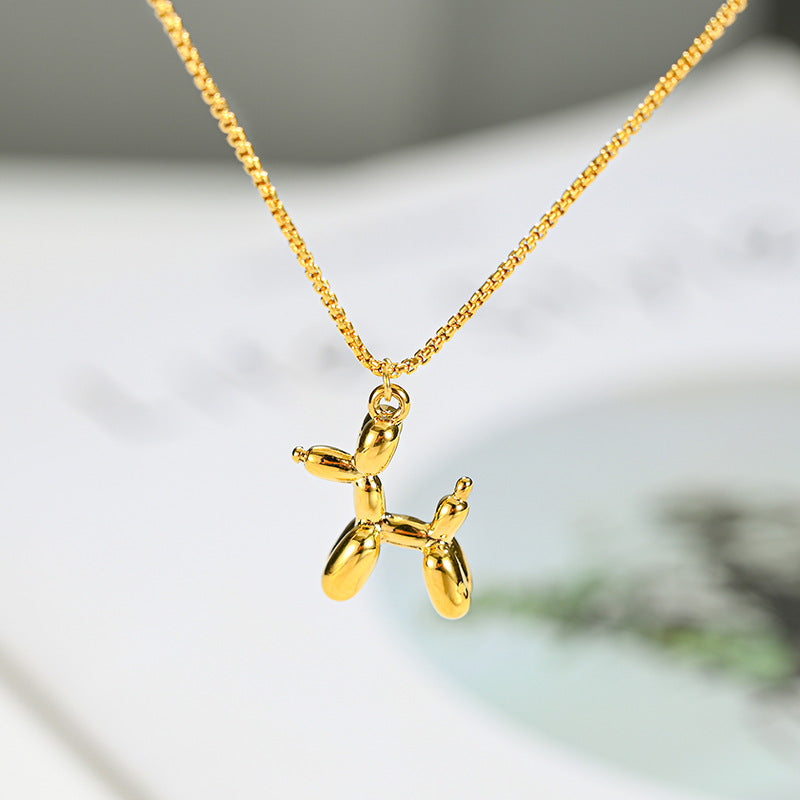 Cute Dog Design 18k Gold Plated Stainless Steel Charm Puppy Pendant Necklace for Women