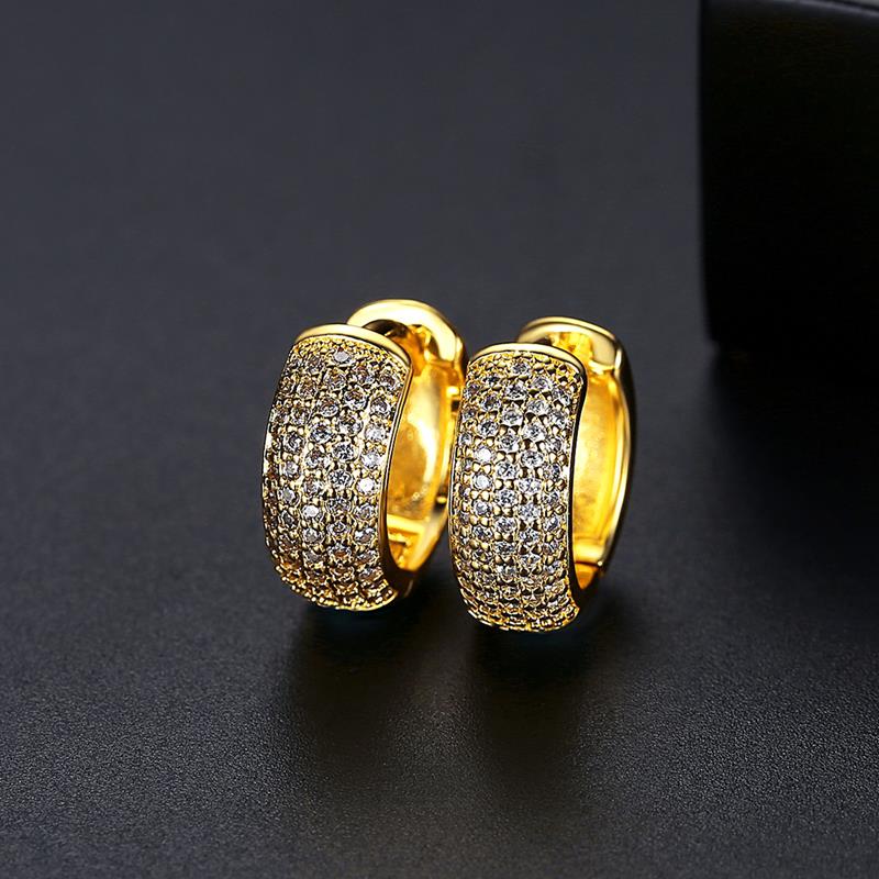 Stylish inlaid zircon 14k Gold plated exquisite hoop earrings for Women