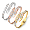 Luxury Stainless Steel CZ Crystals With White Shell Bracelets For Women Men Trendy Snake Bangle Jewelry Gift