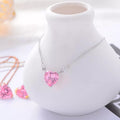 Korean Style Bling Pink Diamond Rhinestone Crystal Heart Pendant Necklace for Women