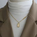 Stainless Steel Dainty 18k Gold Plated Gold Nugget Square 3d Bar Pendant Choker Necklace for Women