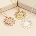 Gold Plated Personalized Shiny Mandala Pendant Necklace with Engraved Names