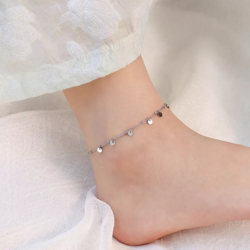 Premium Quality Waterproof 18k Gold Plated Stainless Steel Small Coin Disc Charm Anklet