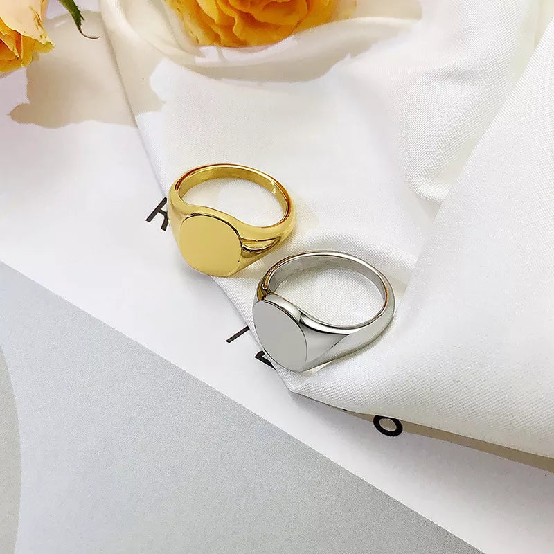 Fashion Ring 18K Gold Plated Stainless Steel Signet Rings for Men & Women