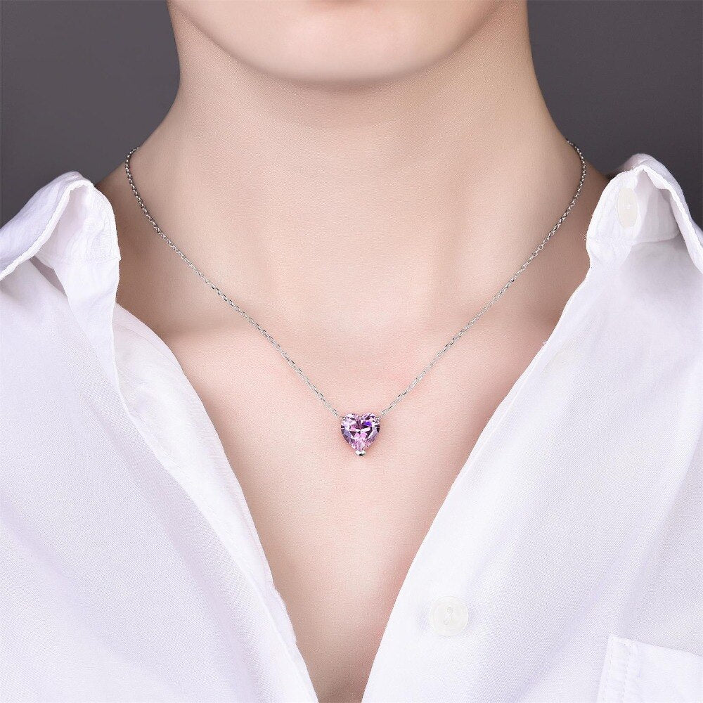 Korean Style Bling Pink Diamond Rhinestone Crystal Heart Pendant Necklace for Women