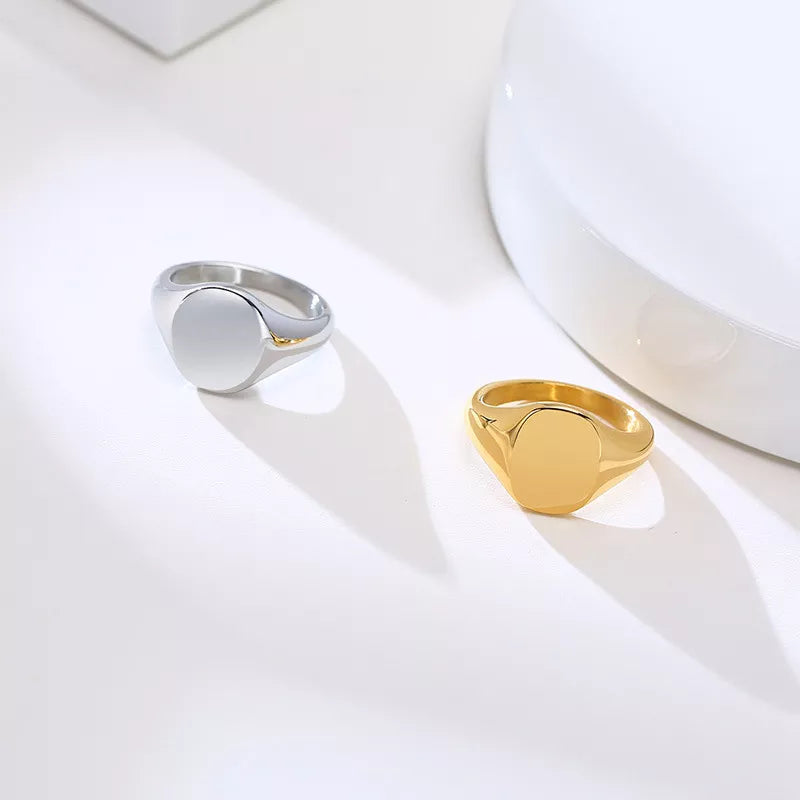 Fashion Ring 18K Gold Plated Stainless Steel Signet Rings for Men & Women