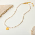 Dainty Coin Disc 18k Gold Plated Stainless Steel Pendant Fresh Water Pearl Necklace for Women