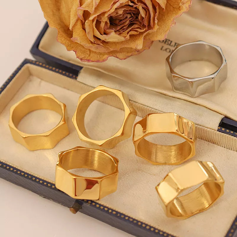Fashion Ring 18k Gold Plated Octagon Ring for men and women