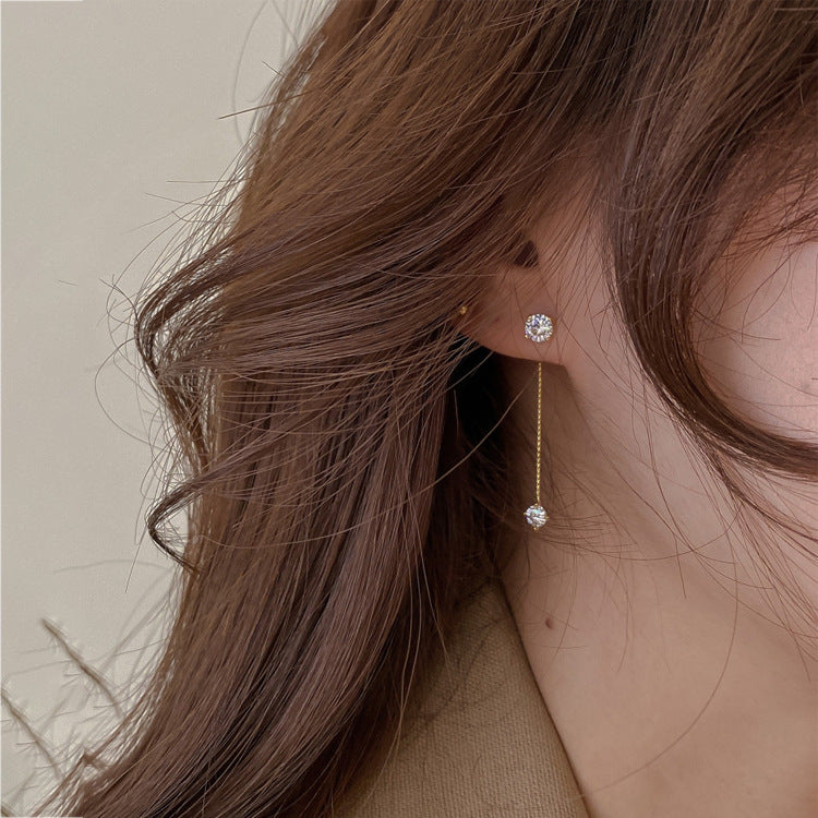 Premium Quality Minimalist Shiny Rhinestones Long Tassel Earring Metal Chain Drop Earrings for Women