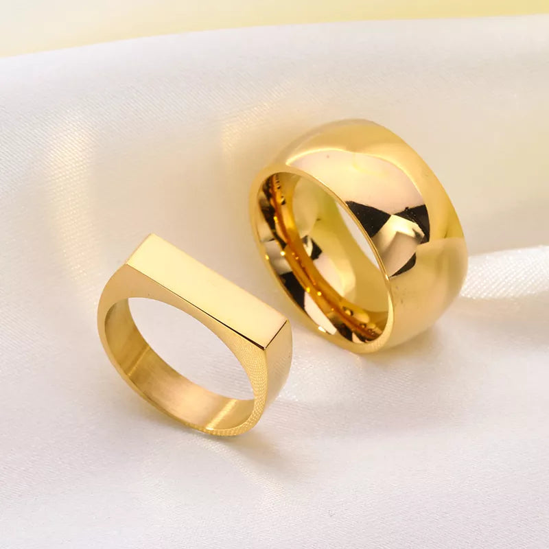 High Quality Women's Fashion Finger Ring 18K Gold Plated Stainless Steel Chunky Thick Rings for Women