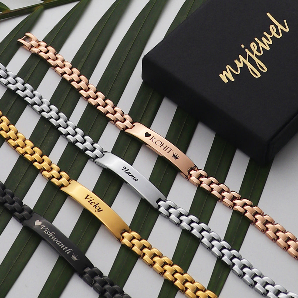 Qty: 2X Combo Premium Steel Engravable Bracelets for Men & Women - Available in 4 Colors