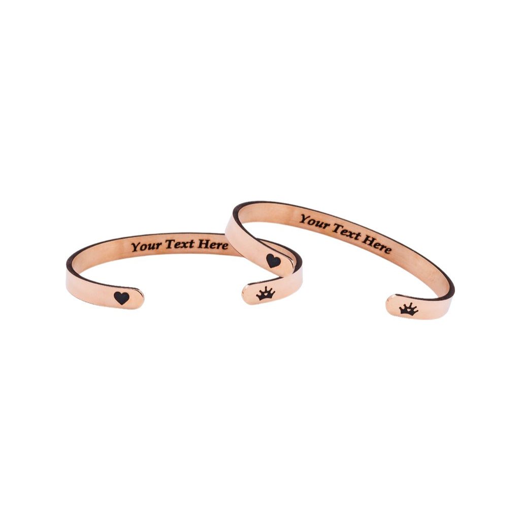 2Pcs 6mm width Rose Gold Color Couple Combo Unisex Bracelets with Your Customized text and Adjustable Size