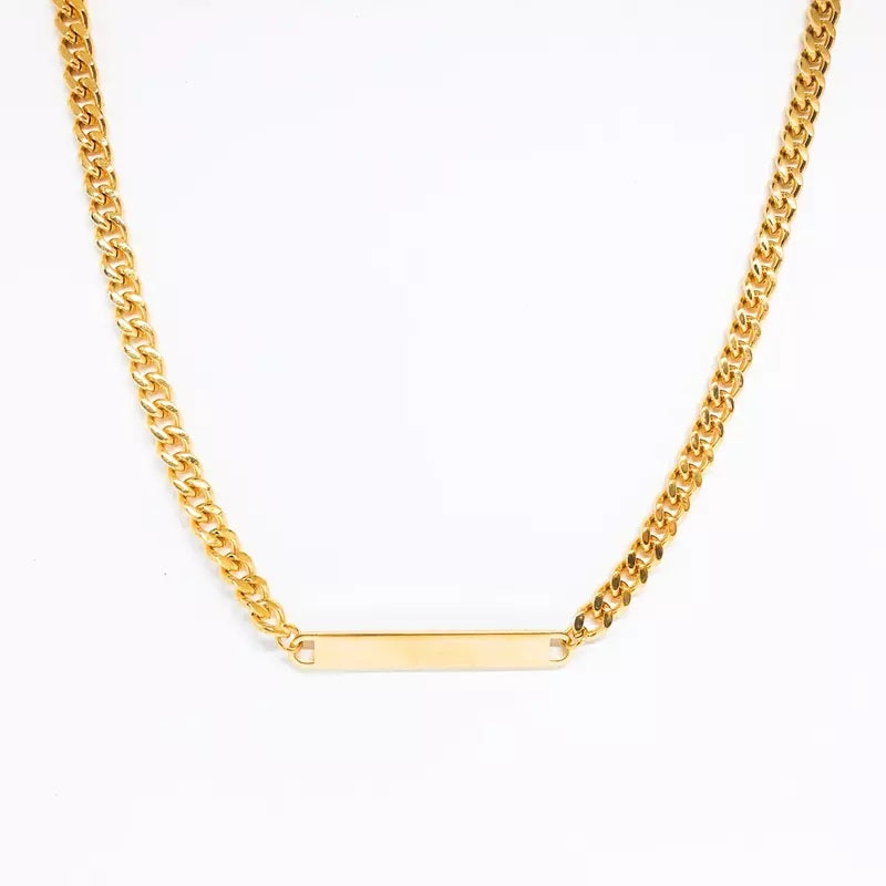 Mini Cuban Chain Custom Name Minimalist 18k Gold Plated Stainless Steel link Horizontal Necklace