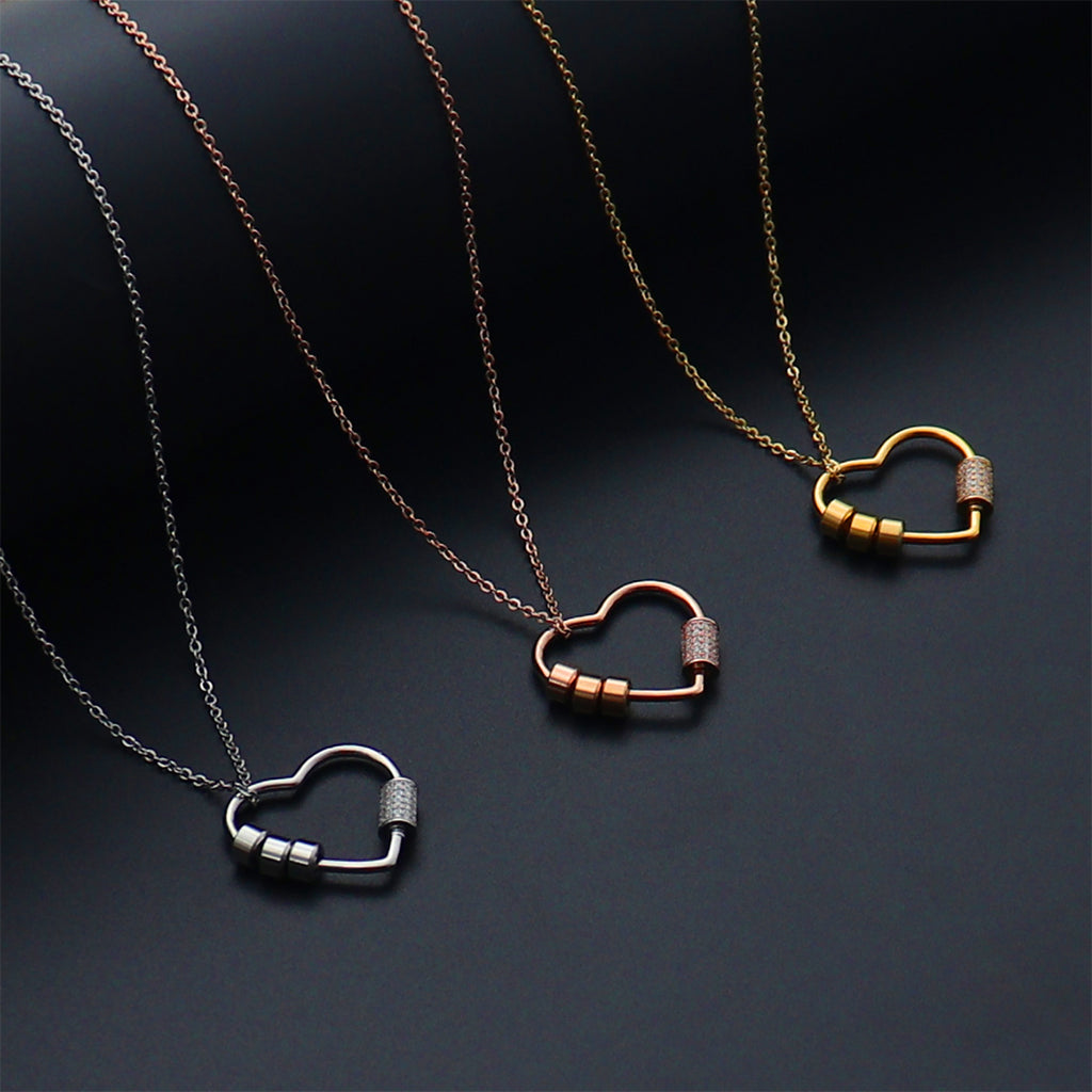 3 beads Personalized Heart Shaped Pendant Necklace Gold Plated With Zircon Charm for Women