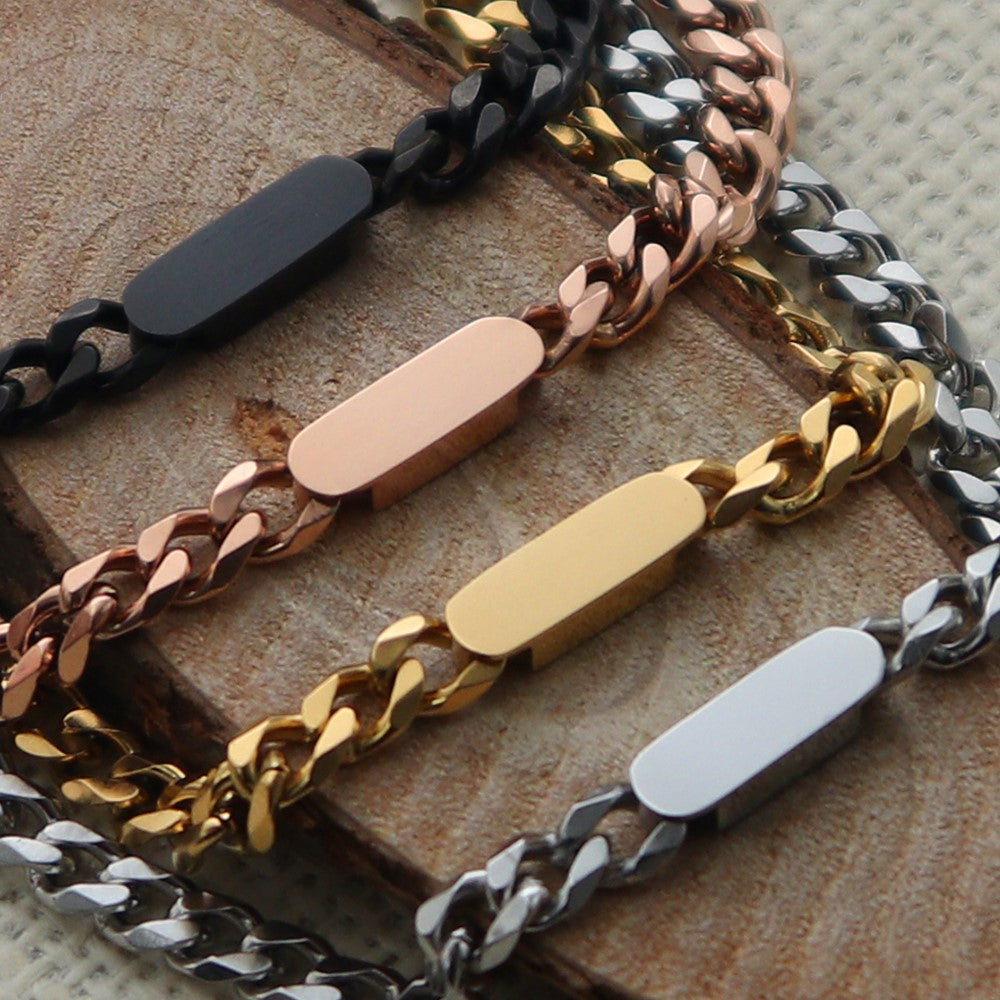 Cuban Chain Bracelet for Women with Personalized Text Gold Plated Stainless Steel Material