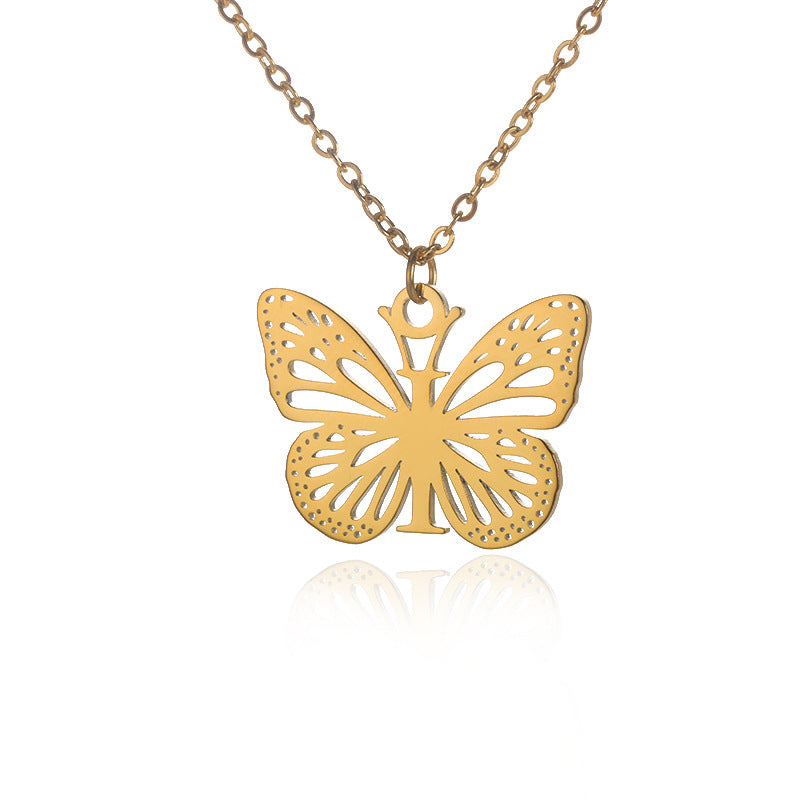 Premium Quality Gold Plated Butterfly Pattern Letter Necklace personalized pendant chain