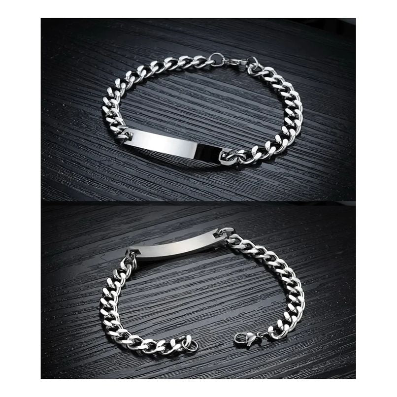 Personalized Stainless Steel ID Chain Bracelet for Men - Custom Engraved Letter Name Jewelry