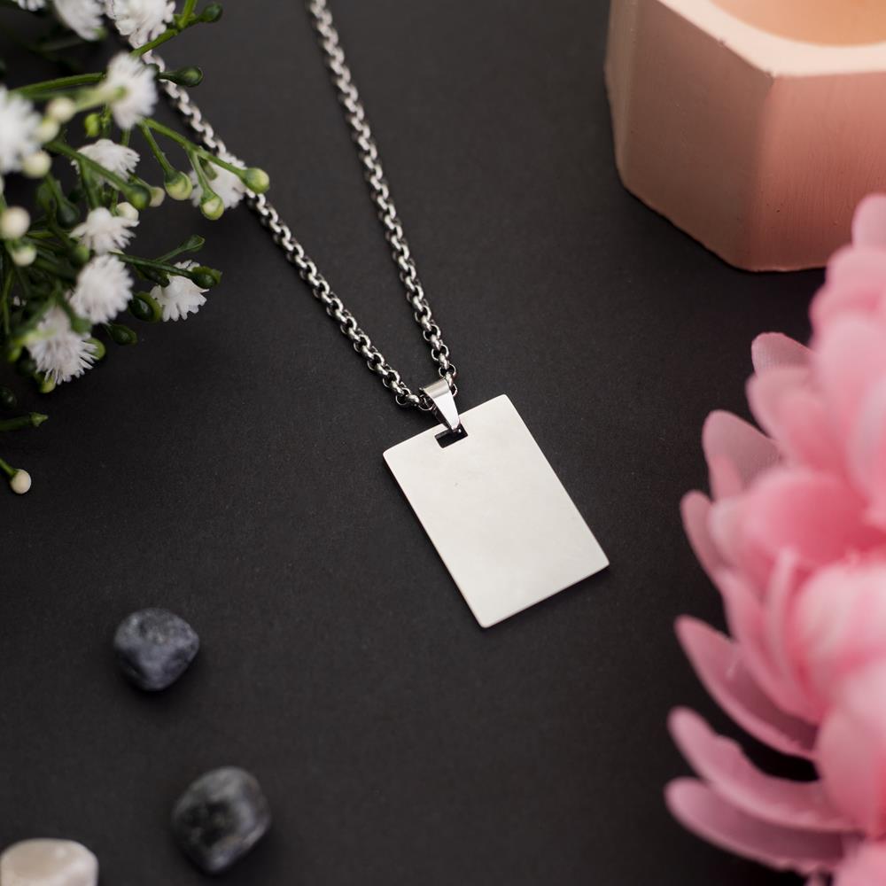 High Quality Rectangle Shape Name Plate Pendant Rolo chain neck piece for Men and Women