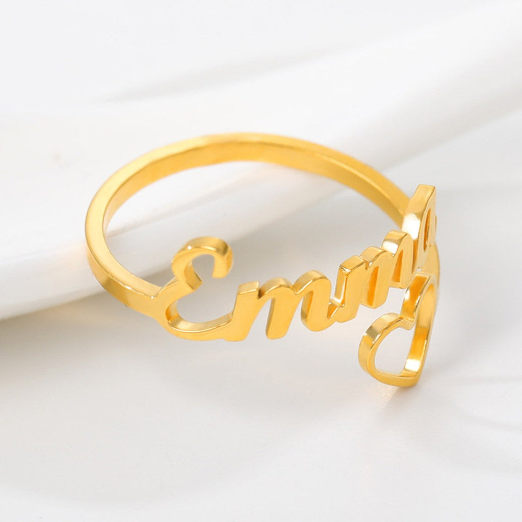Gold Plated Heart Heart Design Custom Name Adjustable Ring for Women
