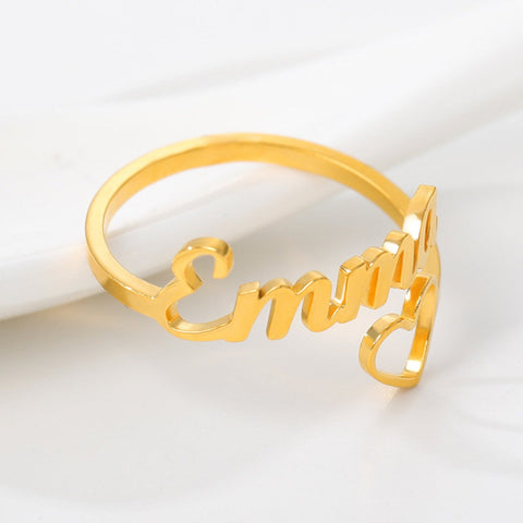 Gold Plated Heart Heart Design Custom Name Ring for Women