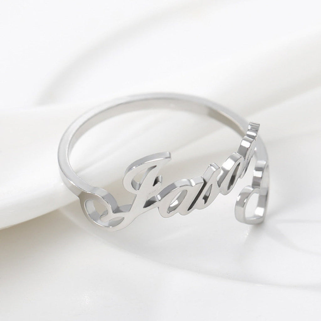 Gold Plated Heart Heart Design Custom Name Ring for Women