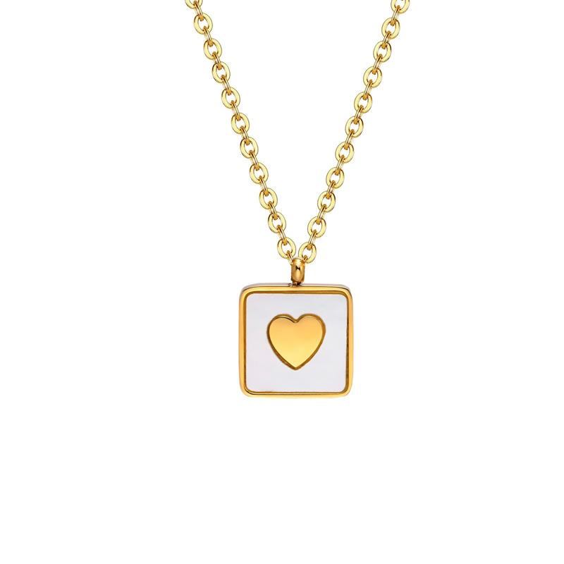 High quality Stainless Steel Square shell Inlaid Love Heart Pendant Clavicle Fashion Necklace for Women Jewelry gift