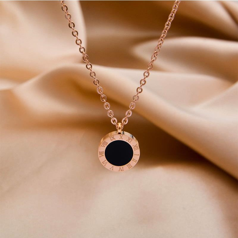 High Quality 18K Gold Plated Titanium Steel Fashion Classic Luxury Roman Numeral water proof Necklace Jewellery Gift for Women
