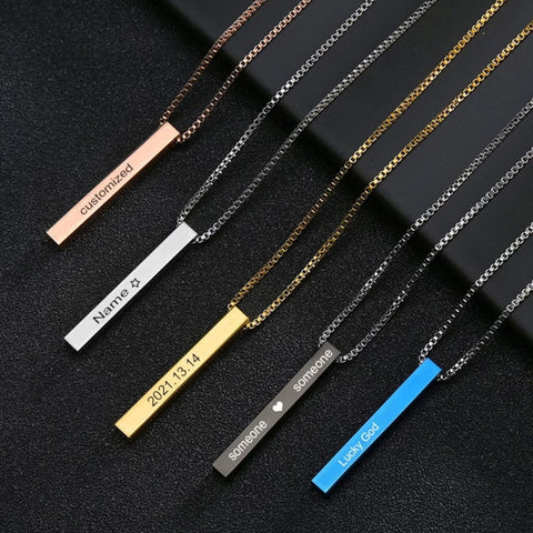 Square Chain Glossy Bar Pendant with Names for Men & Women