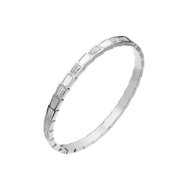 Excellent Quality Stainless Steel CZ Crystals With White Shell Bracelets For Women Men Luxury Trendy Snake Bangle Jewelry Gift